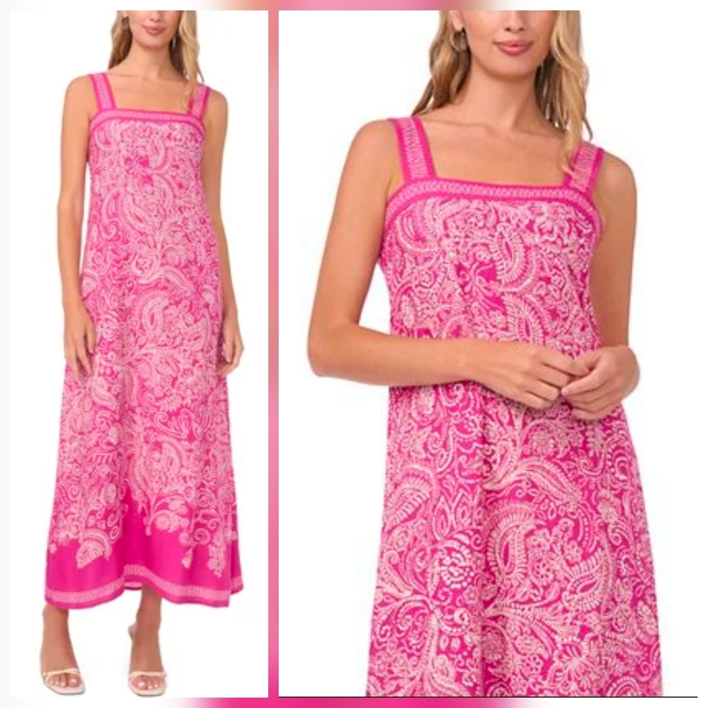 Vince Camuto Hot Pink Paisley Maxi Dress